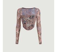 Tee-shirt à encolure carrée rétro printemps à fleurs et graphiques de figures avec ourlet courbé L,M,S,XL,XS,XXLPortrait,FloralTissu tricoté
