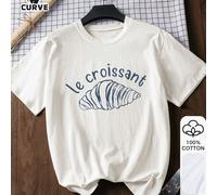 Tee-shirt à manches courtes en 100% coton imprimé croissant, pour femmes grandes tailles. Nouvel An chinois, Année du Cheval, Bonne Année, Saint-Valentin, Blanc d'été 0XL,1XL,2XL,3XL,4XL,5XLTissu tric