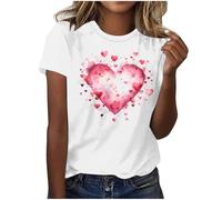 Tee Shirt à Manches Courtes pour Femme - Haut de Saint-Valentin décontracté - Coupe Ample - Élégant et Fin - Col Rond - Imprimé cœur - Idee Cadeau Vetement Femme Solde - Flash Deals - Pas Cher