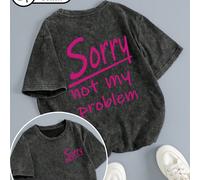 Tee-shirt à manches courtes pour femmes grande taille, style décontracté quotidien, "Désolé, ce n'est pas mon problème" double impression, design lavage neige rétro, convient pour le port en extérieur