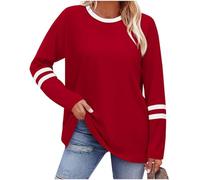 Tee Shirt À Manches Longues Femme Col Round Blouse Chic Et Élégant Lâche Haut Décontracté T-Shirt Bloc De Couleur Tunique Basic Top Pulls Tendance Décontractés Automne Printemps 2026