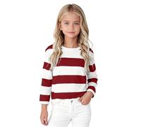 Tee Shirt,à Manches Longues pour, à col du Cou, Basiques, Hauts imprimés à Rayures Confortables Gilet Fille Noir Long (Wine, 2-3 Years)