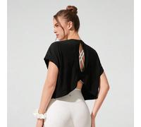 Tee-shirt ample à manches courtes en modal avec dos à encolure dégagée, yoga à faible impact, usage quotidien et casual L,M,S,XL,XS,XXLTissu tricoté