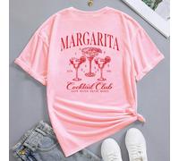 Tee-shirt ample d'été pour femmes, tee-shirt graphique à manches courtes blanc avec motif cocktail martini L,M,S,XLAnimal,Portrait,Lettres,Plantes,FlamantÉtoffe