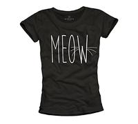 Tee Shirt avec Chat pour Femme Meow Noir S