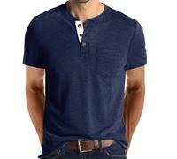 Tee Shirt avec Poche Poitrine Homme en Cotton Henley T-Shirt Col Rond avec Manches Courtes Col Tunisien et Boutons pour Homme 2024 (10,XXL,XXL)