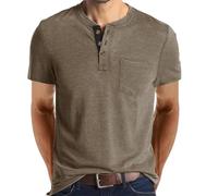 Tee Shirt avec Poche Poitrine Homme en Cotton Henley T-Shirt Col Rond avec Manches Courtes Col Tunisien et Boutons pour Homme 2024 (2,M,M)