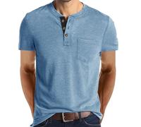 Tee Shirt avec Poche Poitrine Homme en Cotton Henley T-Shirt Col Rond avec Manches Courtes Col Tunisien et Boutons pour Homme 2024 (8,XL,XL)