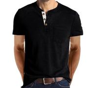 Tee Shirt avec Poche Poitrine Homme en Cotton Henley T-Shirt Col Rond avec Manches Courtes Col Tunisien et Boutons pour Homme 2024 (3,XL,XL)