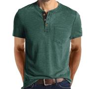 Tee Shirt avec Poche Poitrine Homme en Cotton Henley T-Shirt Col Rond avec Manches Courtes Col Tunisien et Boutons pour Homme 2024 (11,L,L)