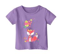 Tee Shirt Bebe Enfant Fille Manche Courte Renard Vetement Fille ete 1-13 Ans Chic t-Shirt Mignon Fleur vêtements Fille de Sport Haut Doux décontracté Loungewear Animal Dessin (Purple, 10-11 Ans)