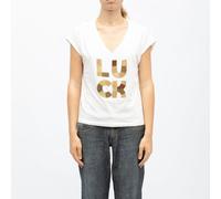 Tee Shirt Blanc Col V Luck Brodé Coloré Femme Deeluxe 74