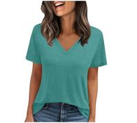 Tee Shirt Blanc Femme Col V Grande Taille T-Shirts à Manches Courtes Femmes Hauts Polyvalente Couleur Unie Tops Tendance Femme Pas Cher Casual Vêtements à La Mode Loisirs Quotidiennes