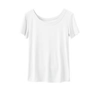 Tee Shirt Blanc Femme Élégant T-Shirts à Manches Courtes Col Rond Femme Haut Décontractéà La Mode Sport Grande Taille Couleur Unie Femme Chemisier de Pyjama Top D’entraînement Port Quotidien