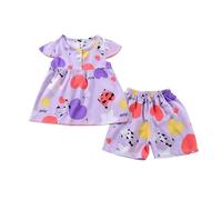 Tee Shirt Blanc Fille Ensemble deux pièces pour fille, confortable et respirant, composé d'un haut et d'un short à manches volantes imprimés de dessins animés. Vetement Bebe 12 (Purple, 3-4 Years)