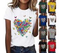 Tee Shirt Blanc T Shirt Sport Femme Grande Taille Manches Courtes Col Rond Haut Vetement Femme Ete Humour Décontractés Top Chemisiers Cache Coeur Papillon Imprimé Y2k Boheme Chic Anti UV Cadeau
