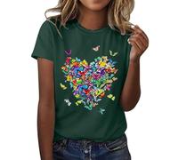 Tee Shirt Blanc T Shirt Sport Femme Grande Taille Manches Courtes Col Rond Haut Vetement Femme Ete Humour Décontractés Top Chemisiers Cache Coeur Papillon Imprimé Y2k Boheme Chic Anti UV Cadeau
