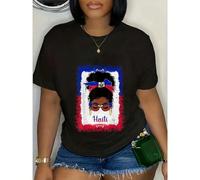 Tee Shirt Bouche à manches courtes pour femme, motif drapeau haïtien, chignon décoiffé, vêtements d'automne pour femme, Tee Shirt Bouche graphique pour homme et femme, hauts décontractés Matière : Cot