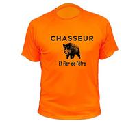 Tee Shirt Chasse, Chasseur et Fier de l'être Sanglier (L,221, Orange)