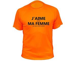 Tee-Shirt Chasse, J'aime Quand ma Femme Me Laisse Aller chasser (M,170, Orange)