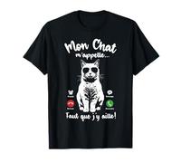 Tee Shirt Chat avec Lunettes Femme Fille Mon Chat m'appelle T-Shirt