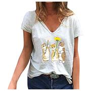 Tee Shirt Chat Femme D'éTé Manches Courtes Imprimé Chat à Col en V DéContracté ÉLéGant Casual Loose Tee Shirt Haut Haut Femme Chic Pas Cher Casual LâChe Top