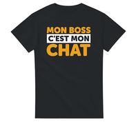 Tee Shirt Chat Homme Humour Mon Boss c’est Mon Chat - Tee Shirt Fete ou Anniversaire - Tshirt Drole - idée Cadeau Homme