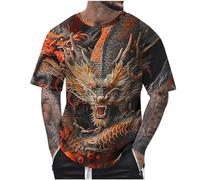 Tee Shirt Col Rond Homme T-Shirt 3D Imprimé Dégradé de Couleurs Coton Été,T-Shirts Grandes Tailles de Sport Haut Vintage Streetwear Homme,Chemise Imprimé Dragon Décontractée Pas Cher