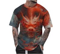 Tee Shirt Col Rond Homme T-Shirt 3D Imprimé Dégradé de Couleurs Coton Été,T-Shirts Grandes Tailles de Sport Haut Vintage Streetwear Homme,Chemise Imprimé Dragon Décontractée Pas Cher