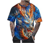 Tee Shirt Col Rond Homme T-Shirt 3D Imprimé Dégradé de Couleurs Coton Été,T-Shirts Grandes Tailles de Sport Haut Vintage Streetwear Homme,Chemise Imprimé Dragon Décontractée Pas Cher