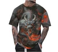 Tee Shirt Col Rond Homme T-Shirt 3D Imprimé Dégradé de Couleurs Coton Été,T-Shirts Grandes Tailles de Sport Haut Vintage Streetwear Homme,Chemise Imprimé Dragon Décontractée Pas Cher