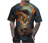 Tee Shirt Col Rond Homme T-Shirt 3D Imprimé Dégradé de Couleurs Coton Été,T-Shirts Grandes Tailles de Sport Haut Vintage Streetwear Homme,Chemise Imprimé Dragon Décontractée Pas Cher