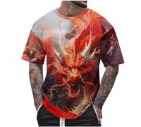 Tee Shirt Col Rond Homme T-Shirt 3D Imprimé Dégradé de Couleurs Coton Été,T-Shirts Grandes Tailles de Sport Haut Vintage Streetwear Homme,Chemise Imprimé Dragon Décontractée Pas Cher