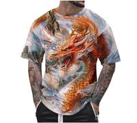 Tee Shirt Col Rond Homme T-Shirt 3D Imprimé Dégradé de Couleurs Coton Été,T-Shirts Grandes Tailles de Sport Haut Vintage Streetwear Homme,Chemise Imprimé Dragon Décontractée Pas Cher