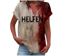 Tee Shirt Col V Femme Sanglante, DéGuisement Halloween Femme Imprimé ProblèMe Sanglante RéSolu éClaboussures De Sang Blood Haut Manches Courtes Bloody DrôLes Horreur VêTements Cadeau DéContracté Top