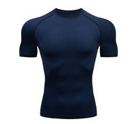 Tee Shirt Compression Homme Manches Courtes, Maigre Serré Compression Couche De Base Manche Courte T-Shirt, Maillots De Compression Running Baselayer Haut (XL,Bleu Marine)