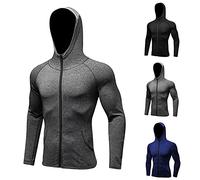 Tee Shirt Compression Homme Sweats à Capuche Dry Fit Tenue de Sport Homme Chemise Décontractée à Fermeture éclair avec Poche Kangourou Vetement Musculation Homme Hauts de Compression de Running Homme