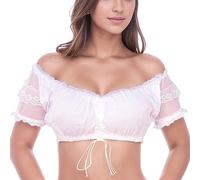 Tee Shirt Coton Femme Femmes 1PC Lingerie Dentelle Gilet Femmes élégant Dirndl Blouse Noir Dirndl Blouse Dentelle pour Oktoberfest Lingerie(White,L)