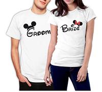 Tee Shirt Couple Assorti Humour Partenaire Tshirt Amoureux pour 2 Homme Femme Drole Groom and Bride T-Shirts Duo Mari et Lune de Miel