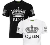 Tee Shirt Couple Assorti Humour Partenaire Tshirt Amoureux pour 2 Homme Femme Drole King Queen Matching T-Shirts Set Duo Ensemble de Assorties