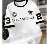 Tee-shirt court de base confortable pour garçons à porter au quotidien, avec imprimé graphique minimaliste rafraîchissant personnalisé, numéro 23, forme de cheval, slogan Los Angeles, pour les garçons