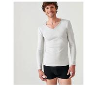 Tee-shirt DAMART Col V - Manches longues - Gris chiné - T.M - 12302