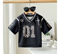 Tee-shirt de football à imprimé léopard et numéro, style mode de rue sportive, pour bébé fille 6-9M,9-12M,12-18M,18-24M,2-3Y,3-6MGéométrique,Imprimé léopard,Lettres,Motif texturéTissu en tulle