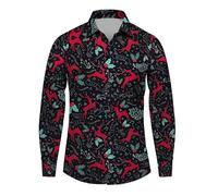 Tee Shirt De Noel Homme Chemise En Jeans Homme, Manches Longues Et Boutons Décontracté Casual Noël Amusante Avec Imprimé Original Automne Hiver Slim Fit Moche Fantaisie Boutonnés Christmas Button Down