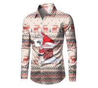 Tee Shirt De Noel Homme Chemise Flanelle Homme, Avec Imprimé Noël Original Casual Décontracté Moche Fantaisie Manches Longues 3d Funky Boutonnés Christmas Button Down Et Boutons Automne Hiver Slim Fit