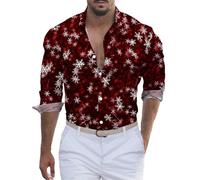 Tee Shirt De Noel Homme Chemise Grande Taille, Automne Hiver Slim Fit Décontracté Casual Générique Noël Décontractée Manches Longues Imprimé Boutonnés Et Boutons Amusante Moche Fantaisie Avec Original