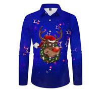 Tee Shirt De Noel Homme Chemise Hiver Homme, Moche Fantaisie Casual Manches Longues Noël 3D Funky Décontracté Imprimé Thanksgiving Christmas Button Down avec Original Automne Slim Fit Boutonnés