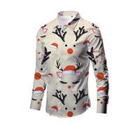 Tee Shirt De Noel Homme Chemise Manches Longues, Noël Amusante Décontracté Casual Imprimé Boutonnés Longues avec Original Automne Hiver Slim Fit Christmas Button Down 3D Funky Générique Décontractée