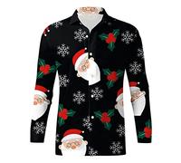 Tee Shirt De Noel Homme Chemise Paillette Homme, Manches Longues Et Boutons Décontracté avec Imprimé Noël Original Casual Générique Décontractée Boutonnés 3D Funky Automne Hiver Slim Fit Thanksgiving