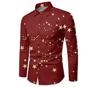 Tee Shirt De Noel Homme Chemise sans Repassage, Automne Hiver Slim Fit Manches Longues Casual avec Imprimé Noël Original Décontracté Amusante Christmas Button Down Et Boutons Boutonnés Thanksgiving